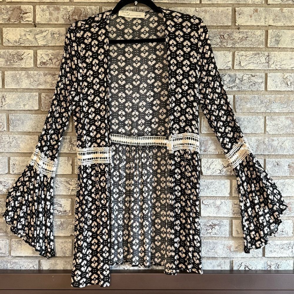 Vintage Havana Black & White Boho Cardigan – Size S